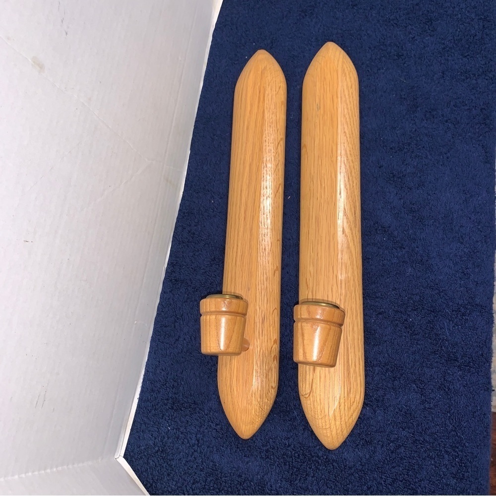 Vintage Pair 2 Wooden Wall Candle Sconces 15” Tall Slender Hardwood Made In USA